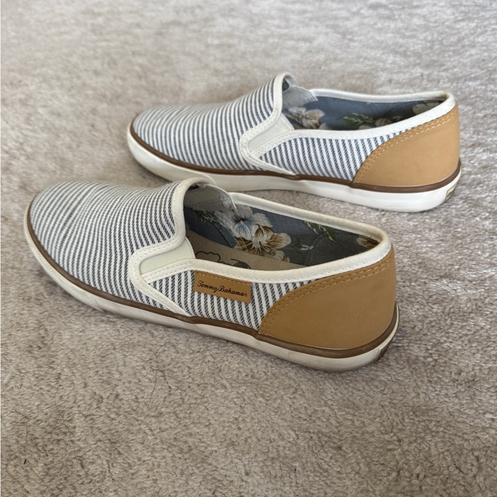 Tommy Bahamas Striped Slip-On Shoes with Tan Accents